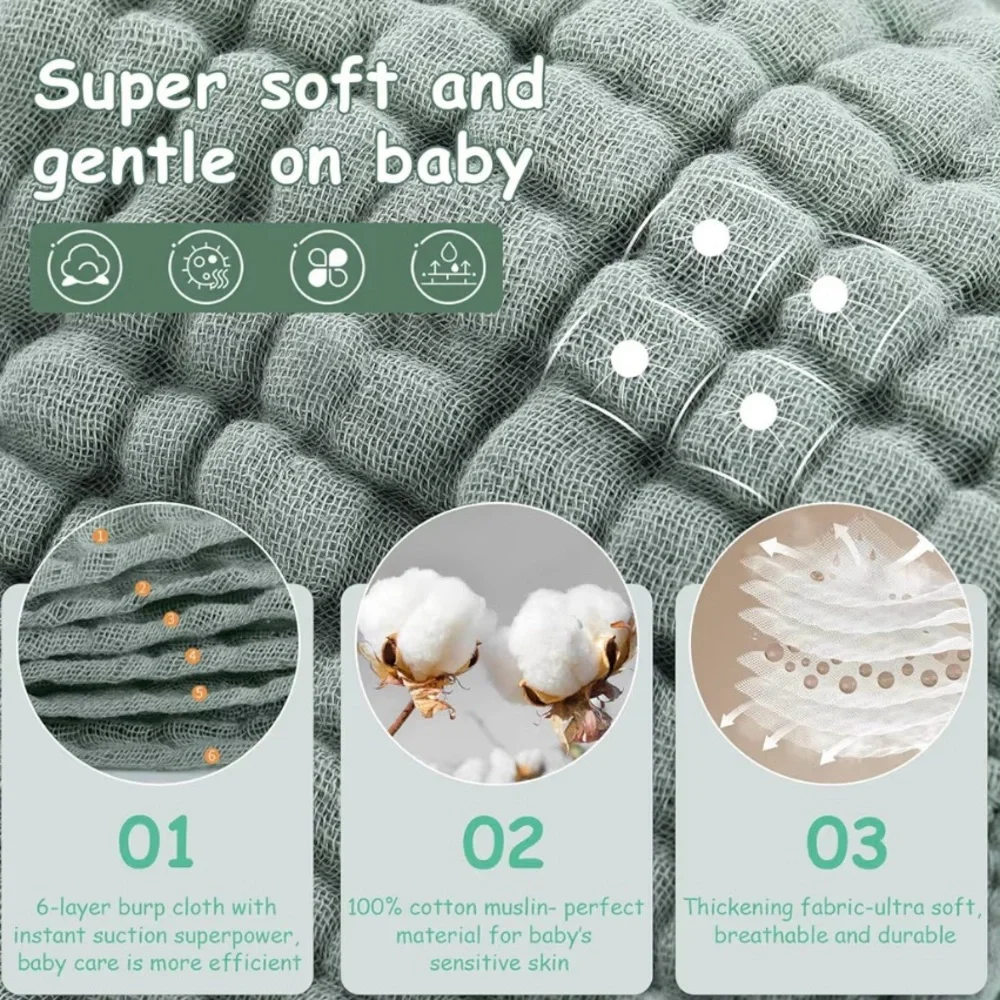 Set of 5 Muslin Cotton Burp Cloths - Eucalyptus Green